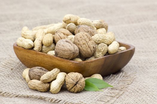 walnuts and peanuts in a bowl