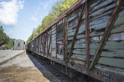 old rusted train at trainstation hombourg in belgium