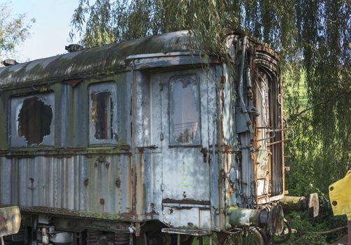 old rusted train at trainstation hombourg in belgium