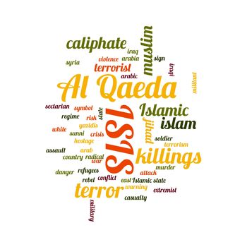 ISIS and Al Qaeda word cloud on white background.