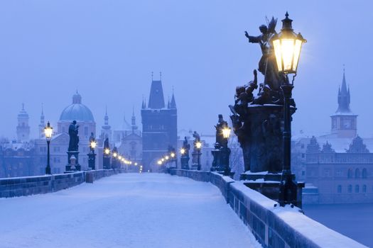 czech republic prague - charles bridge in winter morning