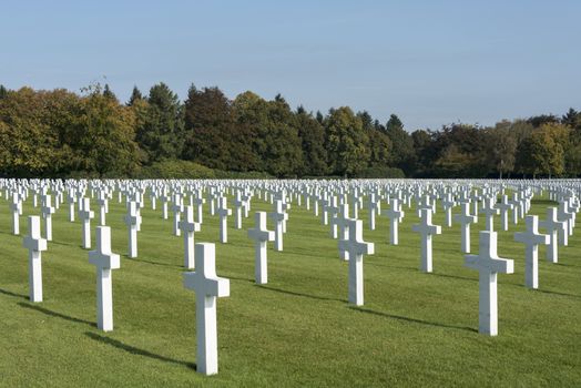7700 white crosses of american soldiers on the military american cemetry henri chapelle in belgium city hombourg