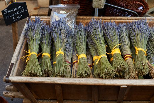 Bouquets of dry lavender for sale in Aix en Provence town, France