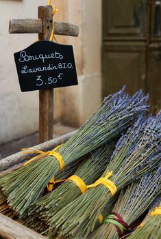 Bouquets of dry lavender for sale in Aix en Provence town, France