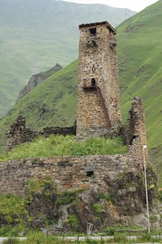 Ruin of an old castle, Georgian Military Road, Caucasus Mountains, Georgia, Europe