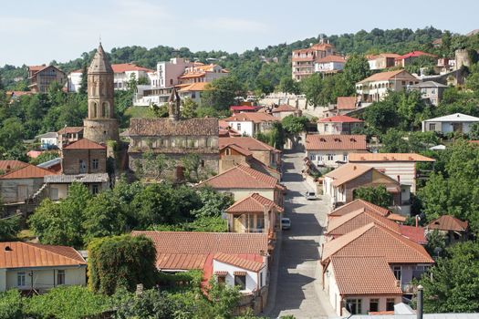 SIGHNAGHI, GEORGIA - JULY 7, 2014: Panorama of the historic district of Sighnaghi on July 7, 2014 in Georgia, Europe