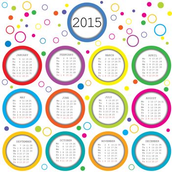 2015 Calendar for kids with colored circles