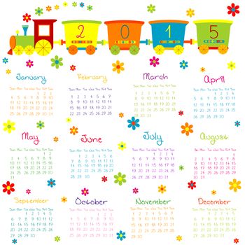 2015 Calendar with toy train and flowers