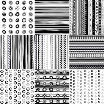 Set of black and white doodle patterns