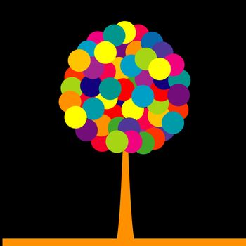 Abstract colored tree over black background