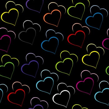 Black background with colored hearts