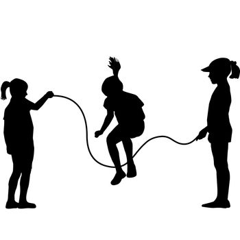 Children silhouettes jumping rope