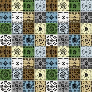 Tribal ethnic symbols background, seamless pattern