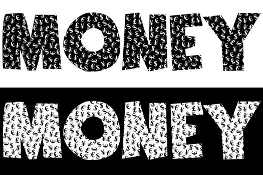 Money typography made of currency symbols