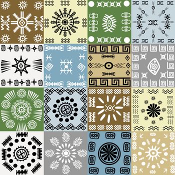 Tribal motifs background in squares