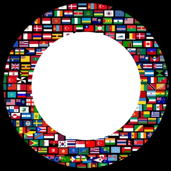 World flags circle frame over black background