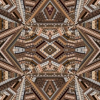 Kaleidoscope made of brown tones ethnic patchwork fabric