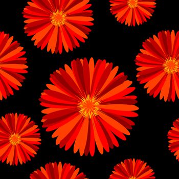 Seamless pattern with red flowers over black background