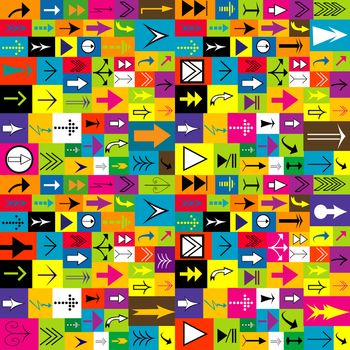 Colorful background with different kinds of arrows