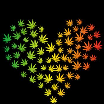 Heart made of marijuana leaves