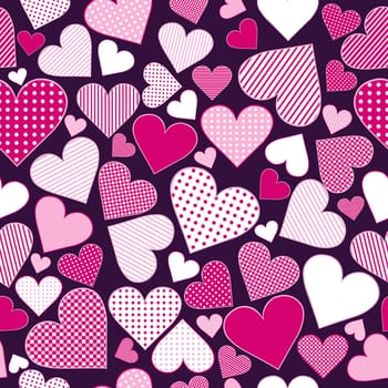 Seamless pattern with pink hearts