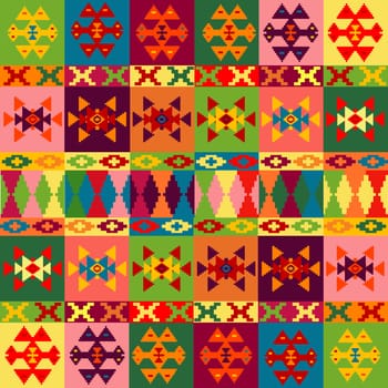 Ethnic motifs background, carpet with folk ornaments in different colors