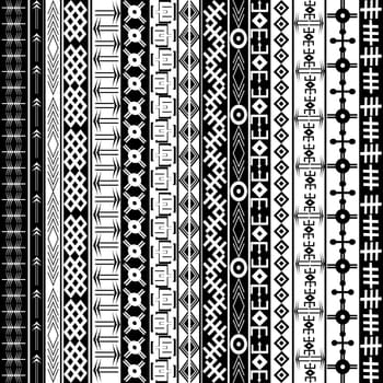 Texture with ethnic geometrical ornaments, black and white African motifs background