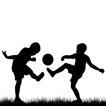 Silhouettes of children playing football