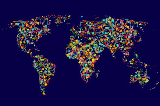 World map made of abstract colorful dots network