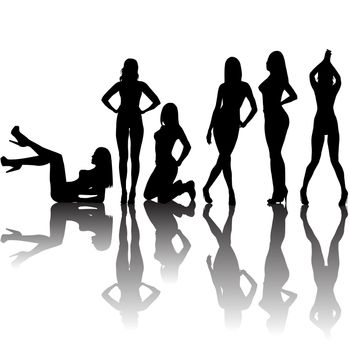 Black sexy women silhouettes with shadows