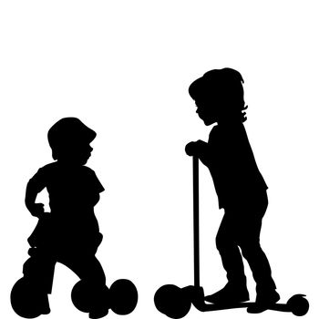 Kids with scooter and tricycle