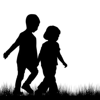 Couple of children silhouettes outdoor