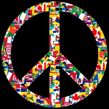 Peace symbol with world flags