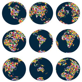 World globes with continents made of world flags