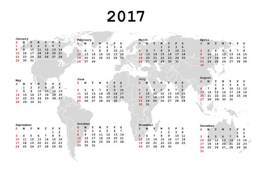 2017 Calendar for agenda with world map