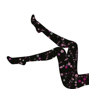 Floral stockings on long legs isolated on white background