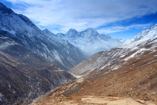 Movement of the clouds on the mountains Thaog, Himalayas, Nepal