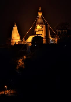 Night view of Swayambhunath Stupa. Kathmandu. Nepal