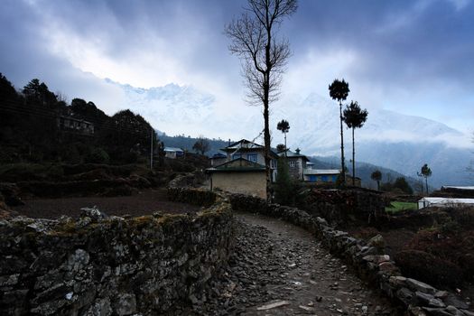 clouds on the mountains Himalayas, Koshigaun village, Nepal