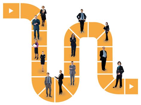 Business people standing on vector line design