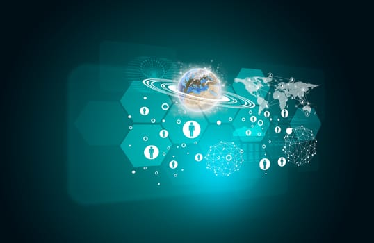 Earth with hexagons, graphs and world map. Element of this image furnished by NASA