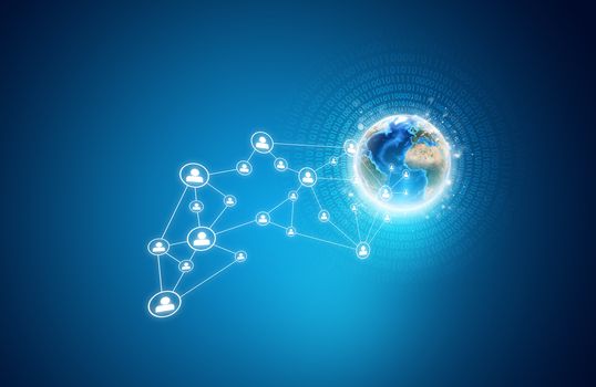 Earth with figures and network. Element of this image furnished by NASA