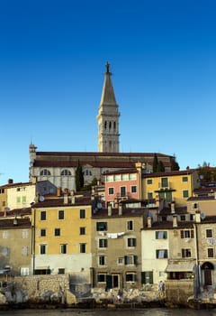 the church tower standing over town of Rovinj