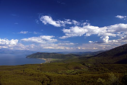 view from the national park Galicica, of macedonian lake of Prespa