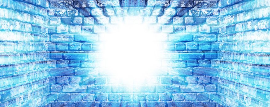 Old brick wall background with blue light on it