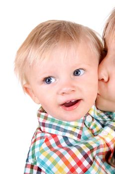 Kid and Baby Boy Isolated on the White Background