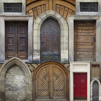 Abstract collage of old entrance gates - old doors