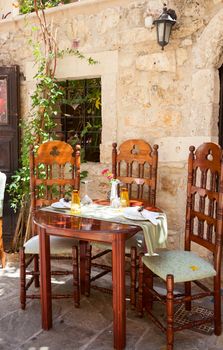 Interior of open air restaurant in Crete