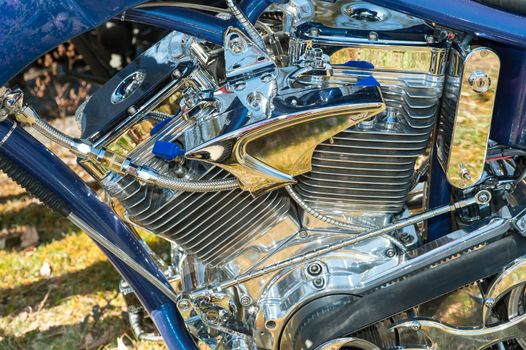 highly reflective chromed powerful motorcycle engine