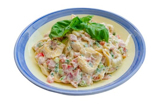 Fresh Tortellini salad with ham and cream sauce